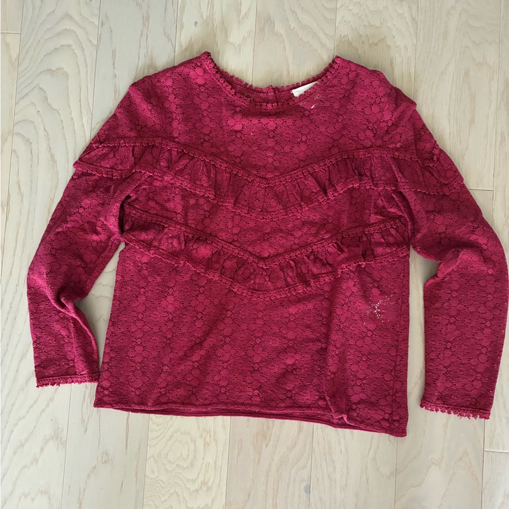 Sezane Ninon Burgundy Lace Blouse